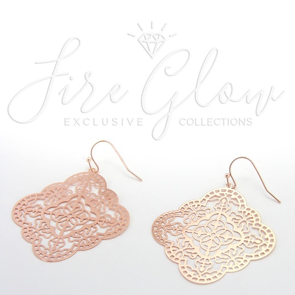 Boho Mandala Laser Cut Filigree Rose Gold Earrings - Picture 7 of 7